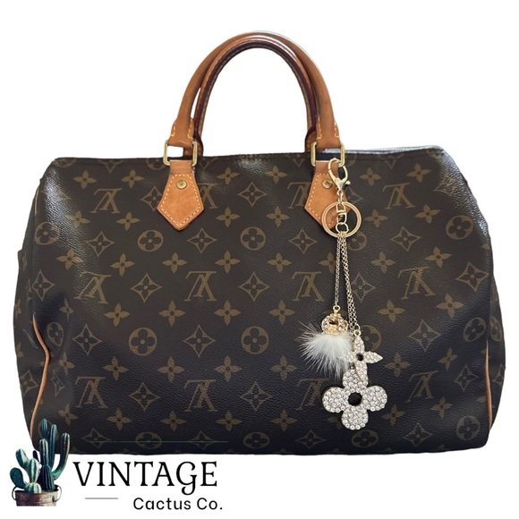 New! Monogram Rhinestone Inspired Bag Charm or Keychain! (White w/Gol… - Picture 2 of 4